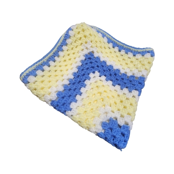 Handmade Small Blue Yellow Granny Square Crochet Baby Blanket Afghan Lap 27"X28" - Picture 3 of 3